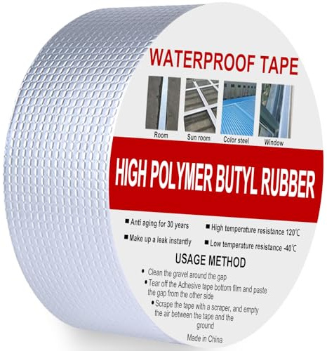 Rusoz Butyl Tape Waterproof Tape 50mm x 5m, Aluminum Foil Tape Sealan Tape for Leak Repair, Leak Repair for Roofs, Gutters & Sheds