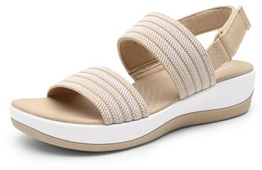 DREAM PAIRS Women's Casual Flat Low Wedge Sandals,Beige,10