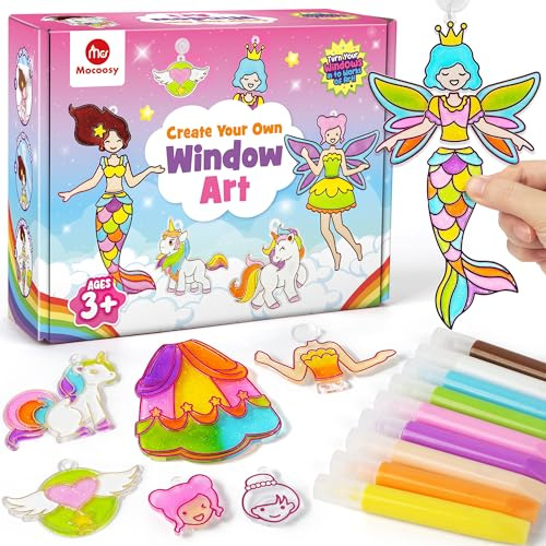 Mocoosy Princess Unicorn Suncatcher Kit Window Art, Craft Kit for Kids 5-12 | DIY Sun Catcher Kit for Window, Stained Glass Painting Set, Girls Birthday Presents, Toy Gift for 5 6 7 8 9 10 Year Old Girls