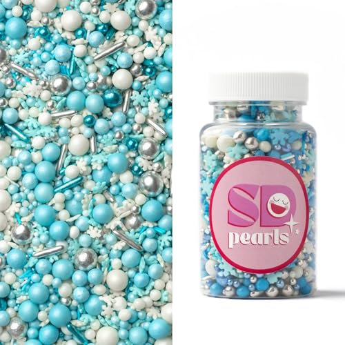 SD Pearls Zuckerstreusel Frozen Elsa Deko für Kuchen Torte Muffins–Winter Streusel mit Schneeflocken und Glanzperlen–Tortendeko Weihnachten Geburtstag Eiskönigin Party (Mix „Frozen Heart“, 100g)