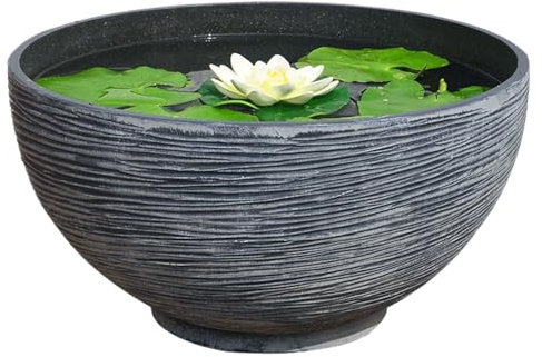 Banziaju Large Lotus Bowl Planter, Round Shallow Garden Bowl Low Planter Decorative Bowls for Home Decor Outdoor Flower Pots, Water Lily Pots, Grey, 14x7x7