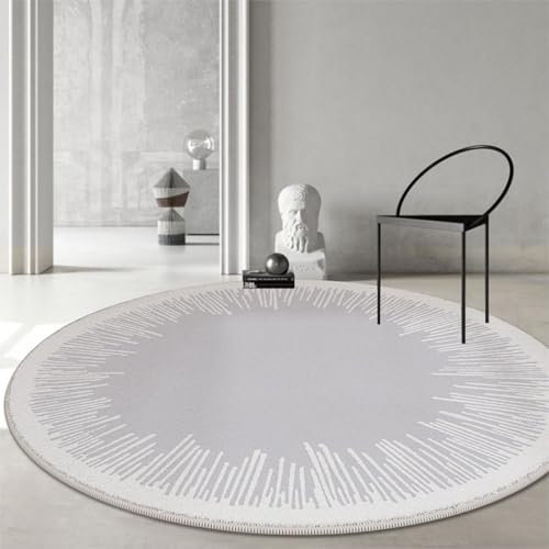Freyamy Teppich Rund 160cm Grau Hellgrau Streifen Linie Teppiche Modern Designer für Wohnzimmer Outdoor Teppich Rund Dekorative Schlafzimmer Kurzer Plüsch Terrassen Runder Haustierteppich
