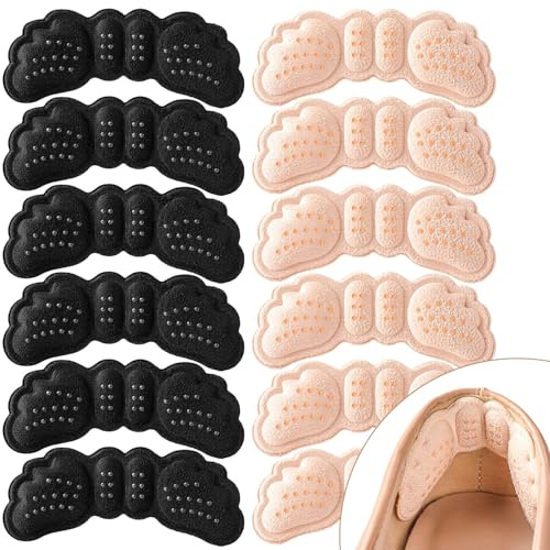 Heel Pads for Shoes, Heel Grips, Heel Protectors, Black&Beige, 6 Pairs | Adhesive Heel Liners and Cushion Inserts for Loose Shoes, Shoes Too Big, Non Slip Fit, Rubbing and Heel Slipping Comfort