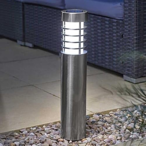 Marco Paul 20L Orion Solar Garden Lights Outdoor Waterproof Stainless Steel Bollard Lights Powered Large Driveway Pathway Lighting Ideal for Flowerbeds Borders