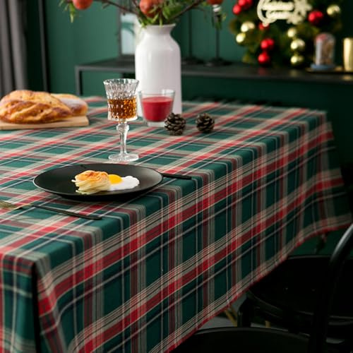 Tischdecke Weihnachten 140x220, Rot-Grün Karierte Weihnachtstischdecke Abwaschbar, Waschbar Polyester Tischdecke für Party Tischdeko Küche Hochzeit Weihnachtsdeko