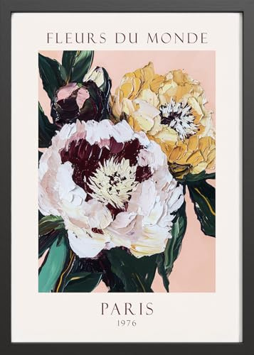 STYLER Gerahmtes Poster Flower Market 50 x 70 cm I Ausdrucksstarkes Blumenmotiv in Pastell- & Bordeaux-Tönen I Wandbild Bild Set I Modernes Poster mit hochwertigem Rahmen & mattem Finish