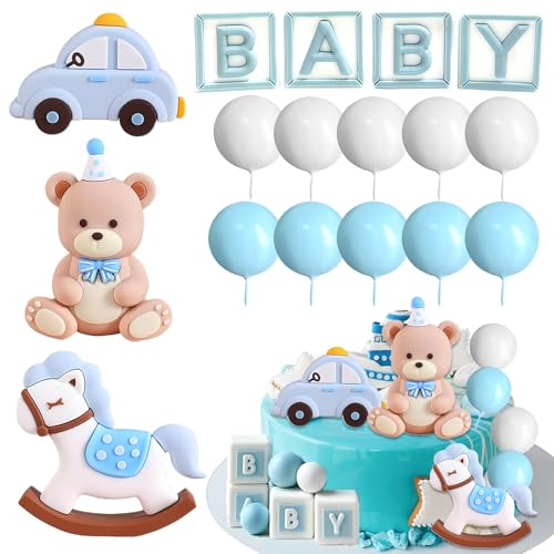 Baby-Geburtstagstorte Dekoration Tortendeko Bär Blau Puppen ornamente | Baby Tortendeko Junge Teddybär Kuchendekoration Geeignet für Partybedarf Geburtstage Feiern Tortendeko Baby Einfach praktisch