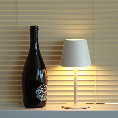 DEELUX LED Tischlampe Kabellos Dimmbar, Akku Nachttischlampe 24cm Beige