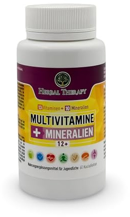 Herbal Therapy Multivitamine + Mineralien 12+ Tabletten | Vitamin- & Mineralstoff-Komplex für Jugendliche | Unterstützt Wachstum & Immunsystem | 60 Kautabletten