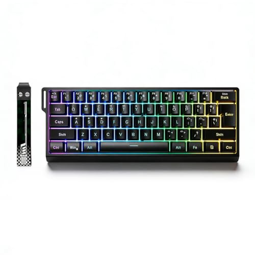 60% Wireless Mechanical Keyboard, Triple Mode 2.4G/Bluetooth/Wired, RGB Backlit Gaming Keyboard with 61 Anti-Ghosting Keys (Black) (Black)