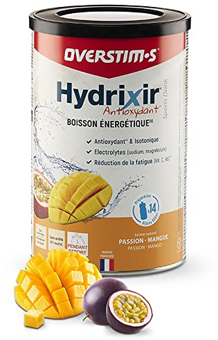 OVERSTIM.s– Boisson Hydrixir Antioxydant (600g) - Boisson énergétique isotonique pour le sport – Electrolytes (sodium,magnésium) – Vit. B1, B6, C, E) – Réduction de la fatigue - Saveur Mangue passion