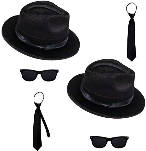 Spassprofi 2 Blues Brothers Sets Hut, Brille und 2 Schlipse Kostüm Set Fasching