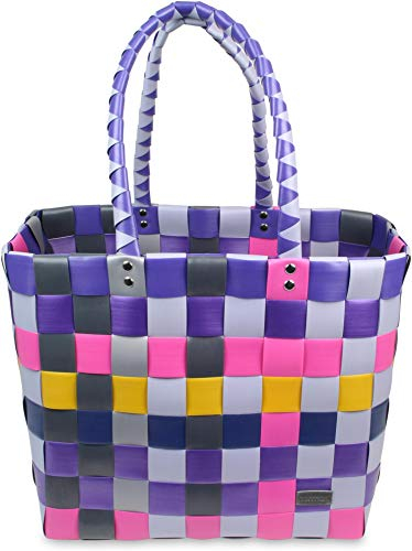 normani Einkaufskorb Shopper geflochten aus Kunststoff - robuster Strandkorb aus wasserabweisendem Material Farbe Classic/July