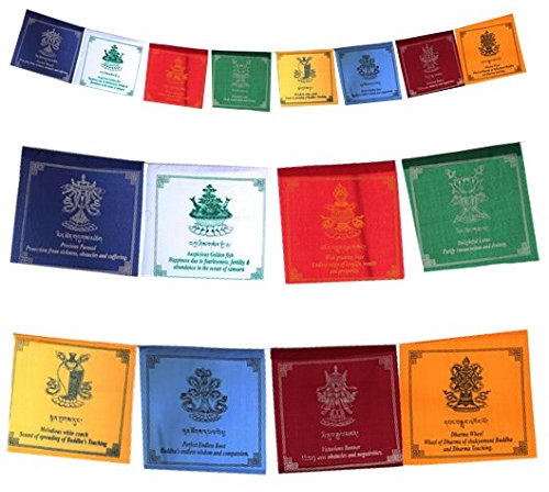 Panotophia Tibetische Gebetsfahnen mit acht 8 glücksverheißenden Zeichen groß