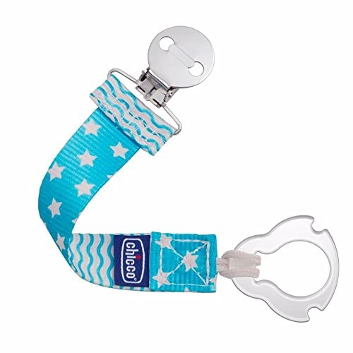 Chicco Fashion Clip Salvasucchietto Con Nastro, Clip Salvasucchietto Universale, Per Agganciare Ciucci, Catenella Porta Succhietto, Porta Ciuccio Neonato, Catenella Porta Ciuccio, Azzurro, 0 Mesi+