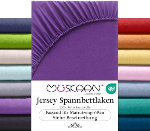 Müskaan Spannbettlaken 140x200 cm – 160x200 cm | 100% Baumwolle Jersey Bettlaken – Weiches Spannbetttuch für Matratzen bis 22 cm Höhe – Aubergine