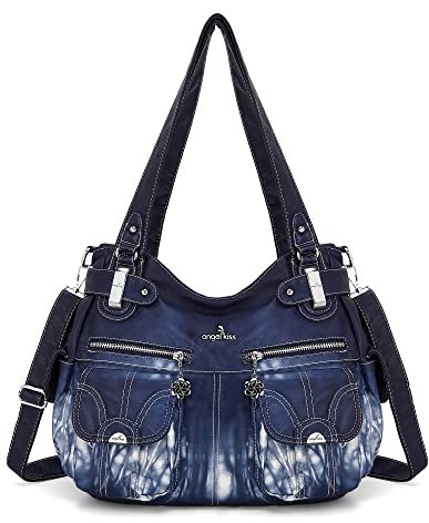 Purses and Handbags Women Tote Shoulder Top Handle Satchel Hobo Bags Fashion Washed Leather Purse, Blue-z,