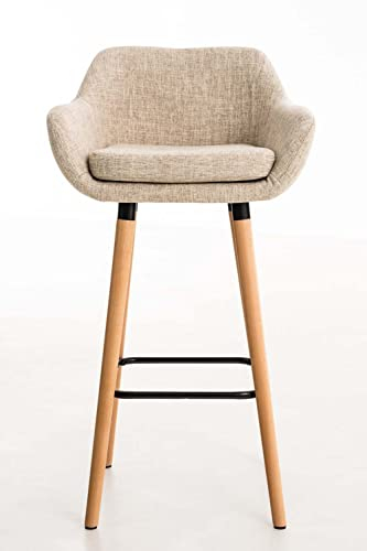 CLP 2er Set Barhocker Grant I Thekenhocker Mit Stoff-Bezug I Buchenholz-Gestell, Farbe:Creme