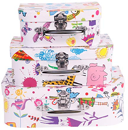 Mediablue Geschenkbox Aufbewahrungsbox Koffer mit Griff - Stabiler Karton - 3er Set (Kinderset)