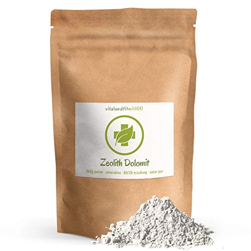 vitalundfitmit100 Zeolith-Dolomit Pulver 500 g - Gemisch aus 80% Naturzeolith und 20% Dolomit - fein vermahlen - ohne Zusatzstoffe
