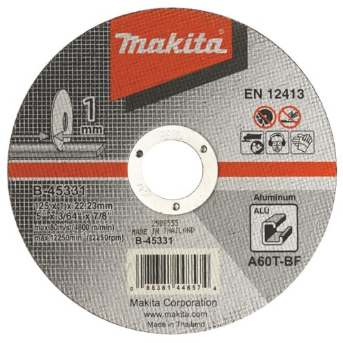 Makita B-45331 Trennscheibe Aluminium 125 x 1,0 mm, 1 Stück, dünn, für bspw. Alurohre oder Aluprofile, A60T-BF, EN12413
