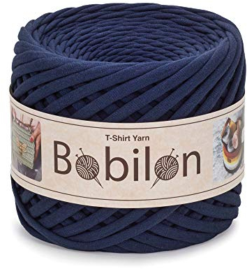 T-Shirt Garn Fettuccini Zpagetti Style, 7-9mm zum Häkeln, Strickgarn Ball, Bio T-Garn, Makramee Bandgarn, 100% Baumwolle Stoff, Jerseygarn Blau Saphir
