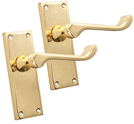 Infinity Decor Polished Brass Victorian Scroll Lever Latch Lock Bathroom Privacy Door Handles, Suitable for All Types of Internal Doors (Latch Handle)