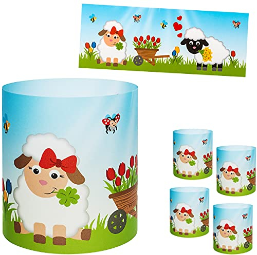 alles-meine.de GmbH 5 Stück - kleine Tischlichter Motiv frei wählbar Schäfchen & Blumen - Ostern 10 cm - Licht - für Teelichter/Batterie LED Lichter & Kerzen - Windlicht ..