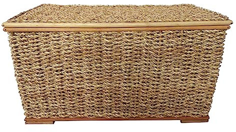 CESTO BAULE PORTA BIANCHERIA VIMINI RATTAN BANANO CM 75x44x45 H CON STRUTTURA IN CANNA DI GIUNCO