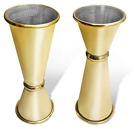 2 jiggers dobles estilo japonés, findTop 1 onzas/2 oz de acero inoxidable medido licor Cóctel Jiggers con medidas interiores (dorado)