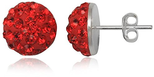 EYS JEWELRY Ohrstecker Damen Halbkugeln rund 925 Sterling Silber Preciosa Elements Glitzer Kristalle rot Damen-Ohrringe
