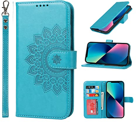 ELTEKER iPhone 13 Pro Case,iPhone 13 Pro Wallet Case with Card Holder Kickstand [Shockproof TPU Shell], PU Leather Magnetic Phone Cover Flip Wallet Case for iPhone 13 Pro (6.1 Inch)- Blue