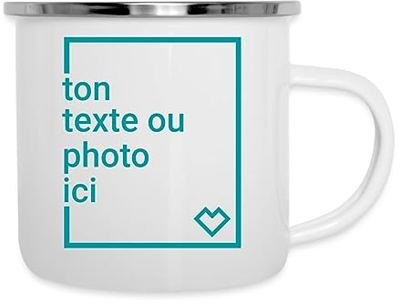 Spreadshirt Créez Votre Propre Tasse Camping Émaillée Personnalisée avec Texte ou Photo Individuelle Mug Camping Émaillée, taille unique, blanc