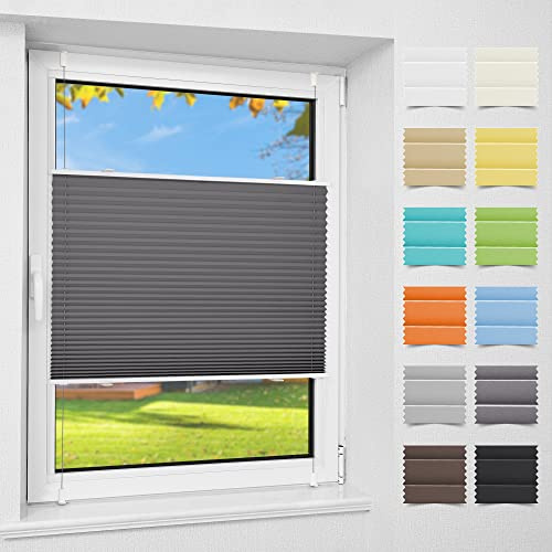 Atlaz Plissee Klemmfix ohne Bohren, 50x130cm(BxH), Anthrazit, Plisseerollo Fensterrollo mit Klemmträger, Faltrollo Jalousie für Fenster und Tür, Blickdicht, Sichtschutz und Sonnenschutz
