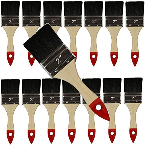 2 Inch / 50 mm Chip Paint Brushes (12 Pack) Economy Disposable - Professional Wooden Handle Paint Brush Set for Paint, Stains, Varnishes, Glues and Home DIY Silicon, Gesso