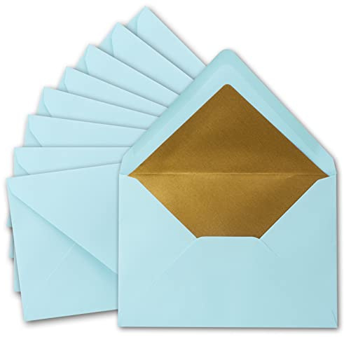 50x metallic Gold-gefütterte Brief-Umschläge DIN C5, hellblau (Blau) - 156 x 220 mm - Nassklebung mit spitzer Klappe - FarbenFroh by GUSTAV NEUSER