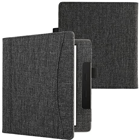 kwmobile Coque Liseuse Compatible avec Amazon Kindle Oasis 10. Generation - Étui à Rabat en Tissu avec Fermeture Magnétique - Gris foncé