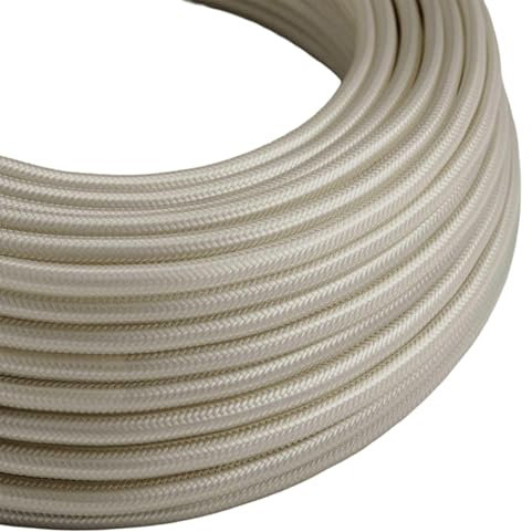 LEDSone Italian Cream Coloured 5 Meter Vintage 3 Core Round Electric Cable Fabric Covered Wire Italian Braided 0.75 mm Electrical Cable Flexible Wire for Lighting Other Appliances
