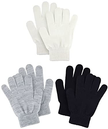Geyoga 3 Paar Kinder Winterhandschuhe für Kinder Strick Handschuhe Vollfinger Fäustlinge für Jungen Mädchen (Lebendiger Stil)