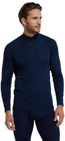 Mountain Warehouse Merino Mens Long Sleeved Thermal Baselayer Top - Lightweight, Breathable & Quick Wicking Jumper with Half Zip - for Walking & Hiking Navy L
