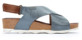 Pikolinos Sandalias cuña en Cuero Mahon para Señora Color Denim