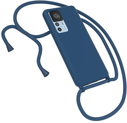 EAZY CASE Premium Silikon Handykette kompatibel mit Xiaomi 12T / 12T Pro Handyhülle mit Umhängeband, Handykordel mit Schutzhülle, Silikonhülle, Hülle mit Band, Kette für Smartphone, Blau