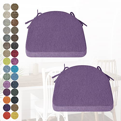 PHUSTJKL 2er Set Stuhlkissen Halbrund Stuhlauflage mit Bändern für Esszimmer, Waschbare rutschfest Sitzkissen mit Reißverschluss für Indoor Zuhause Büro Küche (40x38x38x5cm Dunkelviolett)