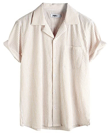 VATPAVE Mens Striped Summer Shirt Casual Button Down Short Sleeve Beach Shirts Large Khaki Tropical Shirts
