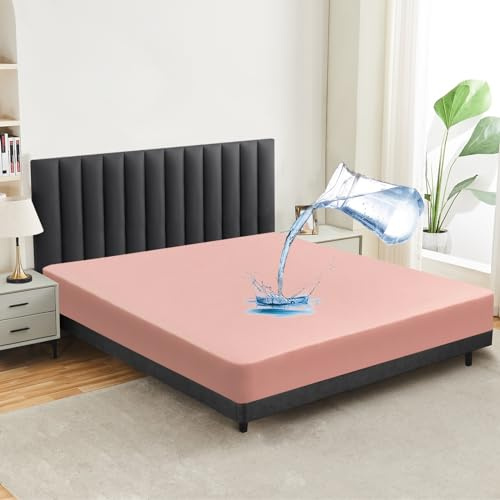 mafudoxi Wasserdichter Matratzenschoner 90x200 cm Spannbettlaken, Atmungsaktiv Matratzenauflage Bettlaken, Hochwertige Spannbetttücher, Inkontinenzunterlage Waschbar bei 60° - Rosa
