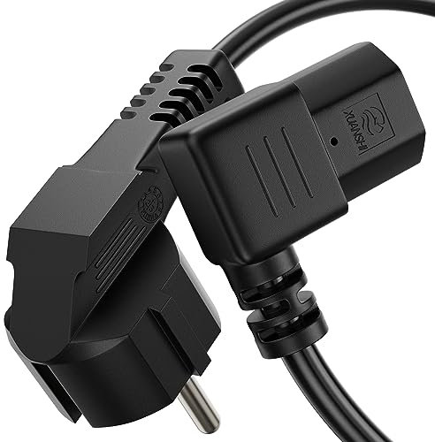 conecto cable de alimentación, enchufe de contacto de protección 90° a enchufe C13 IEC 90°, cable de dispositivo frío, cable de alimentación Euro para electrodomésticos, 1,00 m, negro
