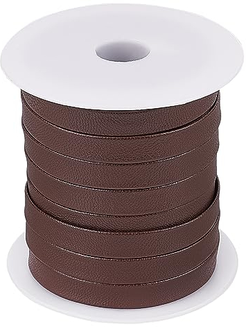 BENECREAT 22.5 Yard Kokosnussbraun Flache PU-Lederstreifen, 10 mm Lederbesatzband Doppelseitiges Leder-Schrägband Für Taschen, Schuhe, Bekleidungszubehör, Schmuckherstellung, 0.8mm Dick