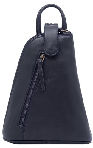Lloyd Baker London – BHIWANI Echtleder-Rucksack, Tagesrucksack, Crossbody-Tasche, kleiner Lederrucksack mit Reißverschlusstaschen vorne und hinten., navy, One size