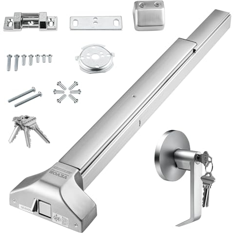 VEVOR Push Bar Door Locks, Stainless Steel Panic Bars for Exit Doors, with Exterior Lever and 3 Keys, Push Bar Panic Exit Device Door Hardware for Metal Wood Door, for Left and Right Handed Doors