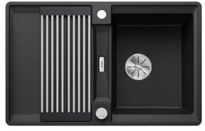 BLANCO ADIRA 45 S-F | Granitspüle aus SILGRANIT schwarz | [77x49x21,2 cm] | für 45 cm breite Unterschränke | Einbauart: Flächenbündig | Reinigungsfreundliche Öberfläche | reversibel